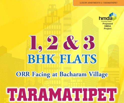 1,2,3 BHK flats for sale  near Bogaram,  Taramathi pet,  Hyderabad, Telangana.