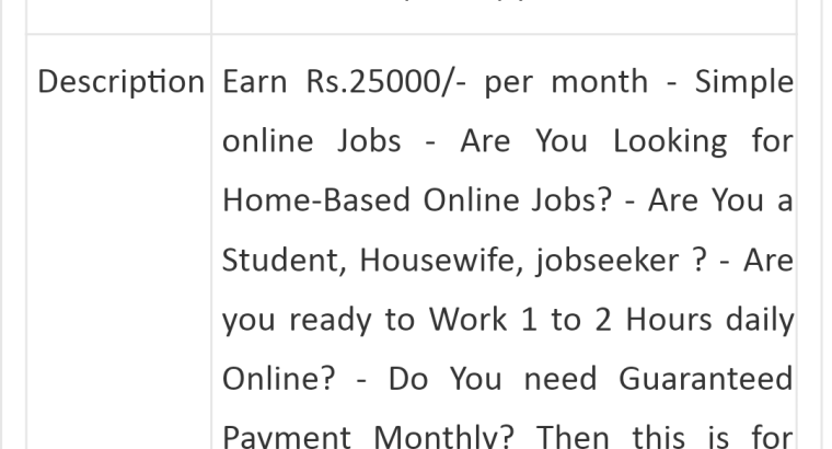 We are Hiring – Earn Rs.15000/- Per month – Simple Copy Paste Jobs